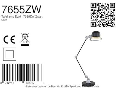 Steinhauer Landelijke bureaulampDavin zwart met vintage grijs - 7655ZW