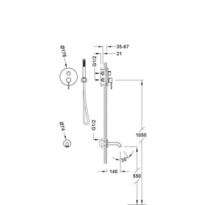 Badkraan Tres Study | Inbouw | Mengkraan | Incl.Inbouwdeel | 2-weg | Rond | Zwart metallic