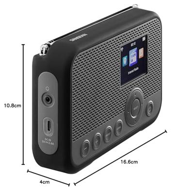 Sangean WFR-39 Zakradio met internetradio Internet, DAB, VHF (FM) Internetradio, FM, WiFi Spotify, Wekfunctie, Oplaadbaar Grijs, Zwart