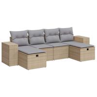 6-delige Loungeset met kussens poly rattan beige - thumbnail