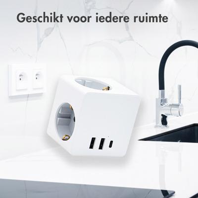 Accezz PowerCube 6-in-1 1x USB-C+2x USB-A+3x stopcontact 4000W Oplader Wit Accezz PowerCube 6-in-1 1x USB-C+2x USB-A+3x stopcontact 4000W Oplader Wit