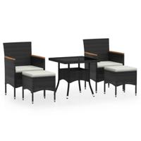 5-delige Tuinset poly rattan en gehard glas zwart - thumbnail