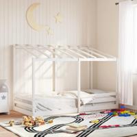 Kinderbed met bedhuis 90x200 cm massief grenenhout wit - thumbnail