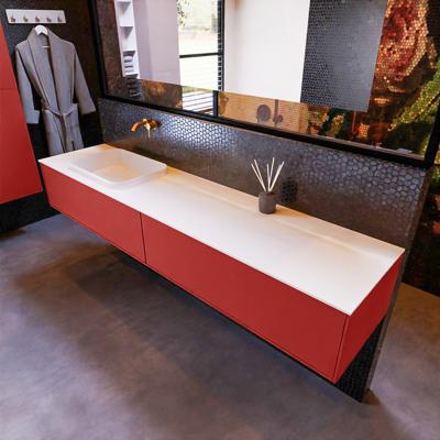 Badkamermeubelset Mondiaz Erin 200 cm met 2 Lades met RIDGE Wastafel Links Talc Zonder Kraangaten Greeploos Mat Fire