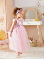 Verkleedkleren prinses met sluier en kroon roze - thumbnail