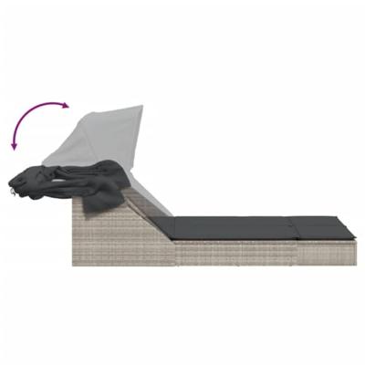 Ligbed 2-persoons met luifel en kussens poly rattan lichtgrijs