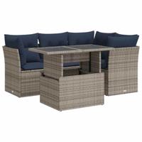 5-delige Loungeset met kussens poly rattan acacia grijs - thumbnail