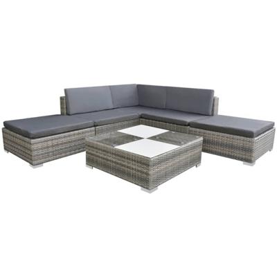 6-delige Loungeset met kussens poly rattan grijs