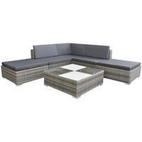 6-delige Loungeset met kussens poly rattan grijs - thumbnail