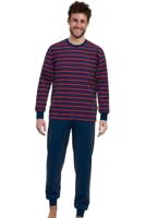 Gotzburg Pyjama blauw rood gestreept met boorden - thumbnail