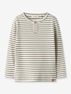 Gestreept t-shirt voor jongens LIL'ATELIER MINI met knoop, katoen/lyocell ecru