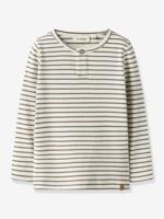 Gestreept t-shirt voor jongens LIL'ATELIER MINI met knoop, katoen/lyocell ecru - thumbnail