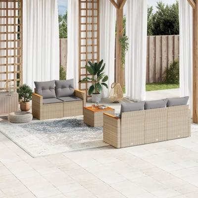 6-delige Loungeset met kussens poly rattan gemengd beige
