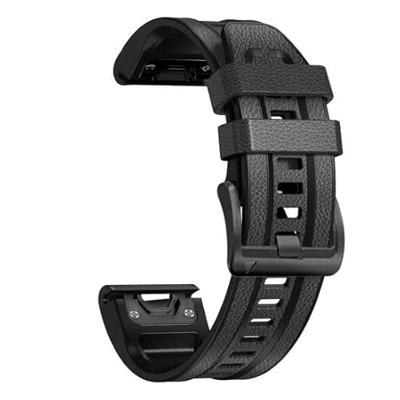 By Qubix - leer + siliconen bandje - Donkergrijs - Compatible met Garmin Fenix 8-51mm - Compatible Garmin bandje