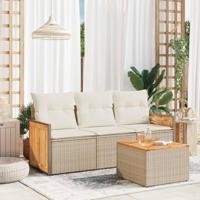 4-delige Loungeset met kussens poly rattan beige - thumbnail