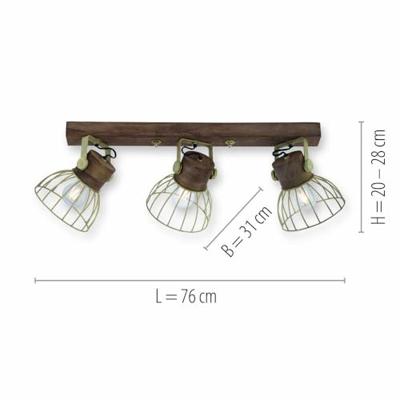 Just Light PlafondlampAlami bruin messing 3-lichts - 11488-60