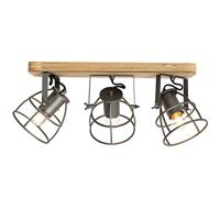 QAZQA Industriële spot donkergrijs met hout verstelbaar 3-lichts - - thumbnail