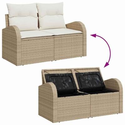 Tuinbankenset met opslag 10 pcs Beige en Crème poly rattan