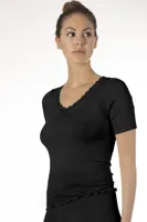 Dames wollen T-shirt met kant - Merino wollen thermo ondergoed korte mouw - thumbnail