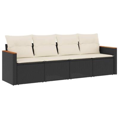 4-delige Loungeset met kussens poly rattan zwart - thumbnail