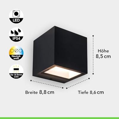 Lutec Strakke vierkante wandlampGemini zwart - 5189125012