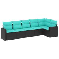 6-delige Loungeset met kussens poly rattan zwart - thumbnail