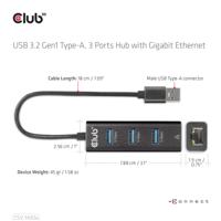 Club 3D USB-A 3.2 Gen1, 3-Ports Hub with Gigabit Ethernet dockingstation - thumbnail
