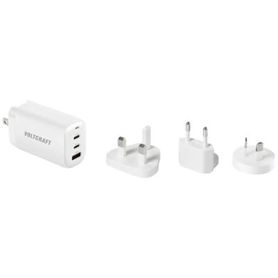 VOLTCRAFT UC-3ACX004 Reislader 65 W 1x USB-A, 2x USB-C USB PD Wit GaN, Met adapter voor Europa, Met adapter voor Verenigd Koninkrijk, Met adapter voor