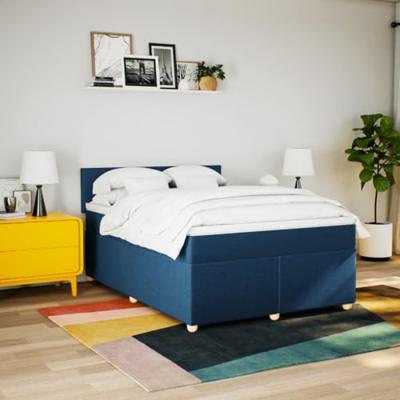 Boxspring met matras stof blauw 140x200 cm