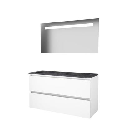 Basic-Line Economic 46 Badkamermeubelset - 120 x 46 cm - Greeploos - 2 Lades - Hardstenen Wastafel - Zonder Kraangat - Spiegel met LED Verlichting - Ice White