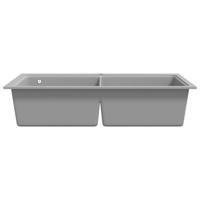 VidaXL Spoelbak opbouw graniet dubbele bak grijs - thumbnail