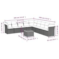 10-delige Loungeset met kussens poly rattan grijs - thumbnail