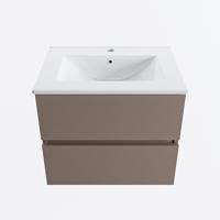 MONDIAZ VICA 60cm badmeubel onderkast Smoke 2 lades. Wastafel DENIA midden 1 kraangat, kleur Glanzend Wit. - thumbnail