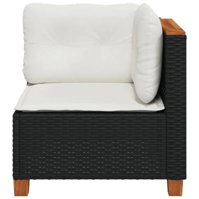 Tuinhoekbank met kussens poly rattan zwart - thumbnail