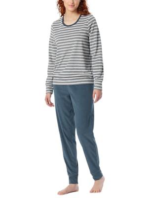 Dames pyjama badstof - Streep - Warme winter pyjama lange mouwen - Ronde hals - Met boordjes