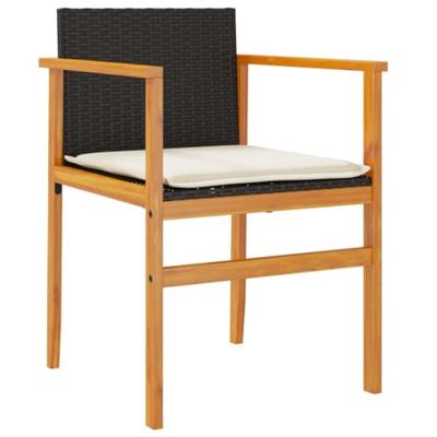 Tuinstoelen 2 st met kussens poly rattan en massief hout zwart Tuinstoelen 2 st met kussens poly rattan en massief hout zwart