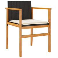 Tuinstoelen 2 st met kussens poly rattan en massief hout zwart - thumbnail