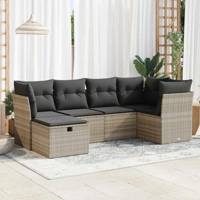 6-delige Loungeset met kussens poly rattan lichtgrijs