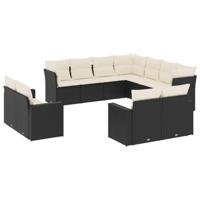 11-delige Loungeset met kussens poly rattan zwart - thumbnail