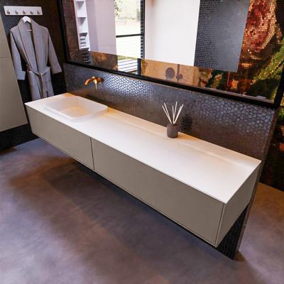 Badkamermeubelset Mondiaz Erin 200 cm met 2 Lades met RIDGE Wastafel Links Talc Zonder Kraangaten Greeploos Mat Smoke