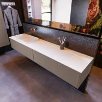 Badkamermeubelset Mondiaz Erin 200 cm met 2 Lades met RIDGE Wastafel Links Talc Zonder Kraangaten Greeploos Mat Smoke - thumbnail