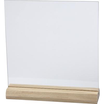 Creativ Company Glazen plaat met houten voet, afm 15,5x15,5 cm, dikte 28 mm, 10 set/ 1 doos