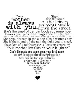 Poster - Voor lieve moeder, your mother is always with you, Spreuken in hartjes vorm, Liefde Poster - Voor lieve moeder, your mother is always with you, Spreuken in hartjes vorm, Liefde