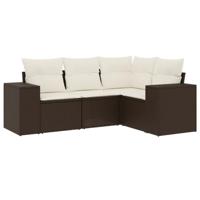 4-delige Loungeset met kussens poly rattan bruin - thumbnail