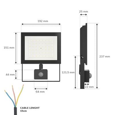 Lumos LED Breedstraler - met Bewegingssensor en Schemerschakelaar - 50 Watt - 4770 lumen - 4000K neutraal wit - IP65 waterdicht Lumos LED Breedstraler - met Bewegingssensor en Schemerschakelaar - 50 Watt - 4770 lumen - 4000K neutraal wit - IP65 waterdicht