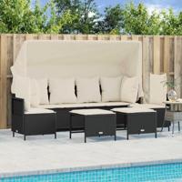 5-delige Loungeset met kussens poly rattan zwart - thumbnail