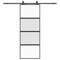 Schuifdeur met beslagset 76x205 cm gehard glas zwart - thumbnail