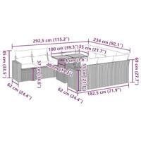 11-delige Loungeset met kussens poly rattan grijs - thumbnail