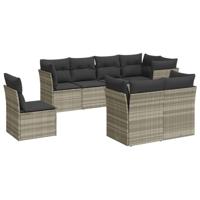8-delige Loungeset met kussens poly rattan lichtgrijs - thumbnail