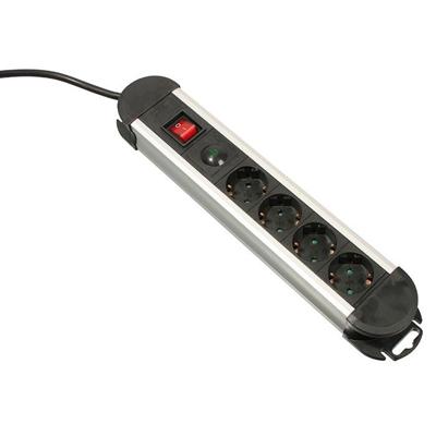 Schwabe Stekkerdoos zwart alu met schakelaar 4-voudig 1.5 Meter 3x1,5 randaarde